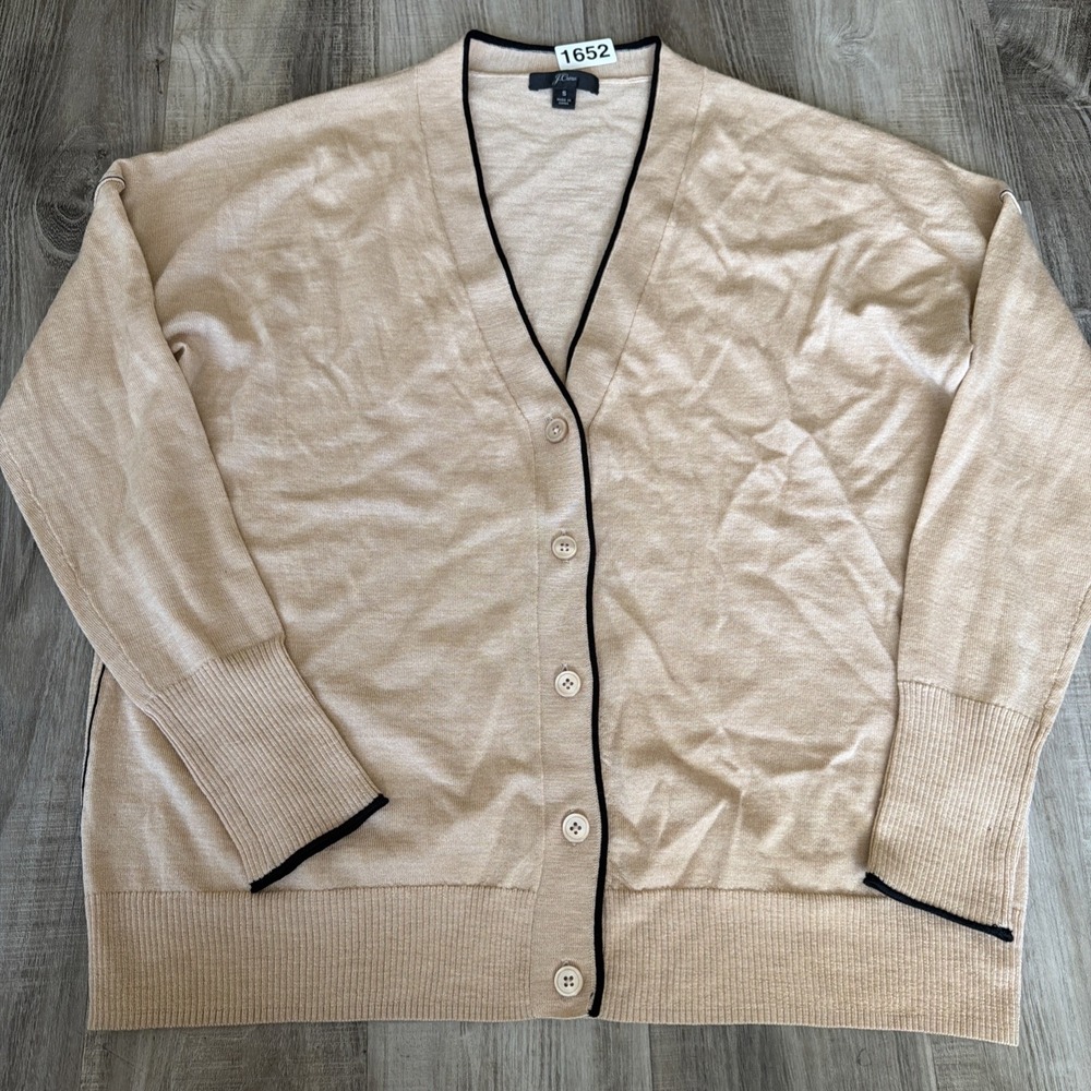 J Crew Womens Merino Wool Cardigan Tan V-Neck Long Sleeve Solid Preppy Small